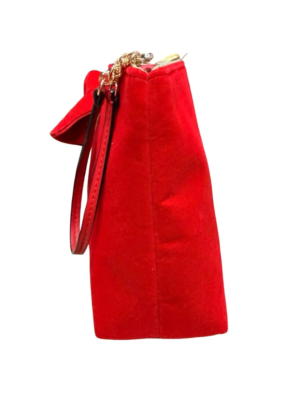 Victoria’s Secret Red Velvet Bow Wristlet Clutch Cosmetic Bag Gold Logo
